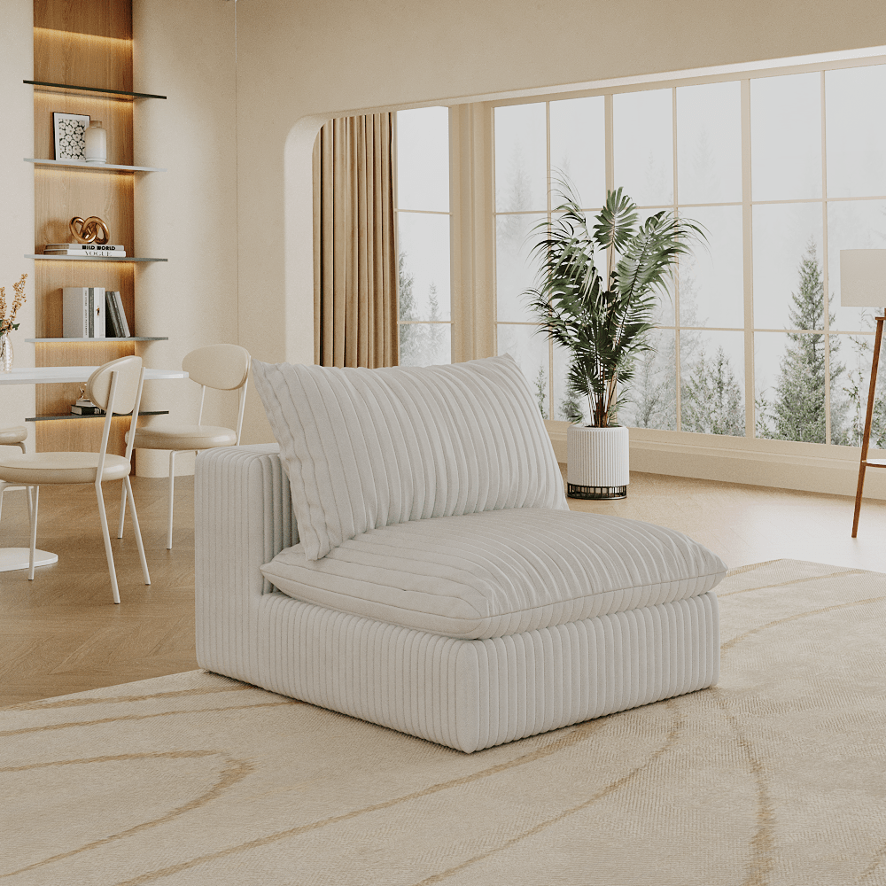 Cloud Sofa,Corduroy Fabric,Deep Seat Couches,Double - layer design,Removable Cushion,No Assembly, DIY Combination for Living room, Bedroom,Conference room ,Apartment,White - 1st Choice Furniture Direct
