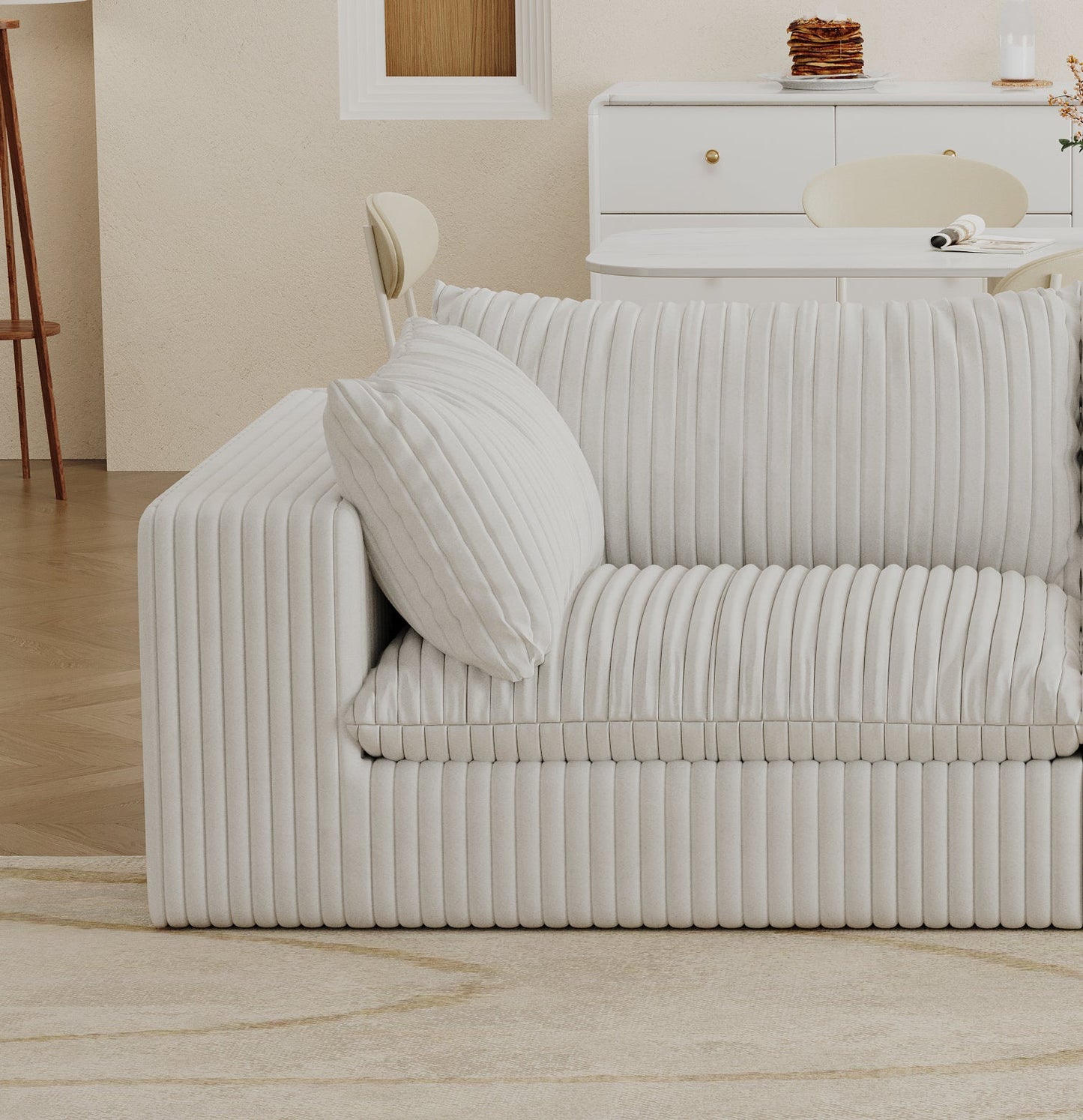 Cloud Sofa,Corduroy Fabric,Deep Seat Couches,Double - layer design,Removable Cushion,No Assembly, DIY Combination for Living room, Bedroom,Conference room ,Apartment,White - 1st Choice Furniture Direct