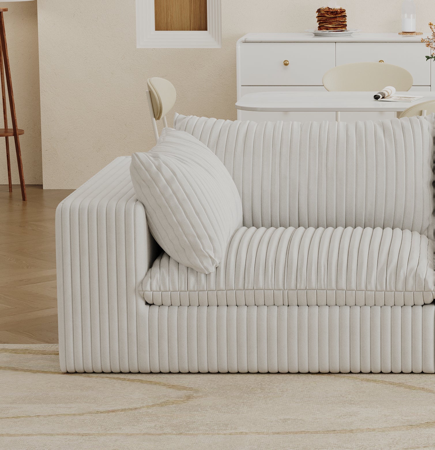 Cloud Sofa,Corduroy Fabric,Deep Seat Couches,Double - layer design,Removable Cushion,No Assembly, DIY Combination for Living room, Bedroom,Conference room ,Apartment,White - 1st Choice Furniture Direct