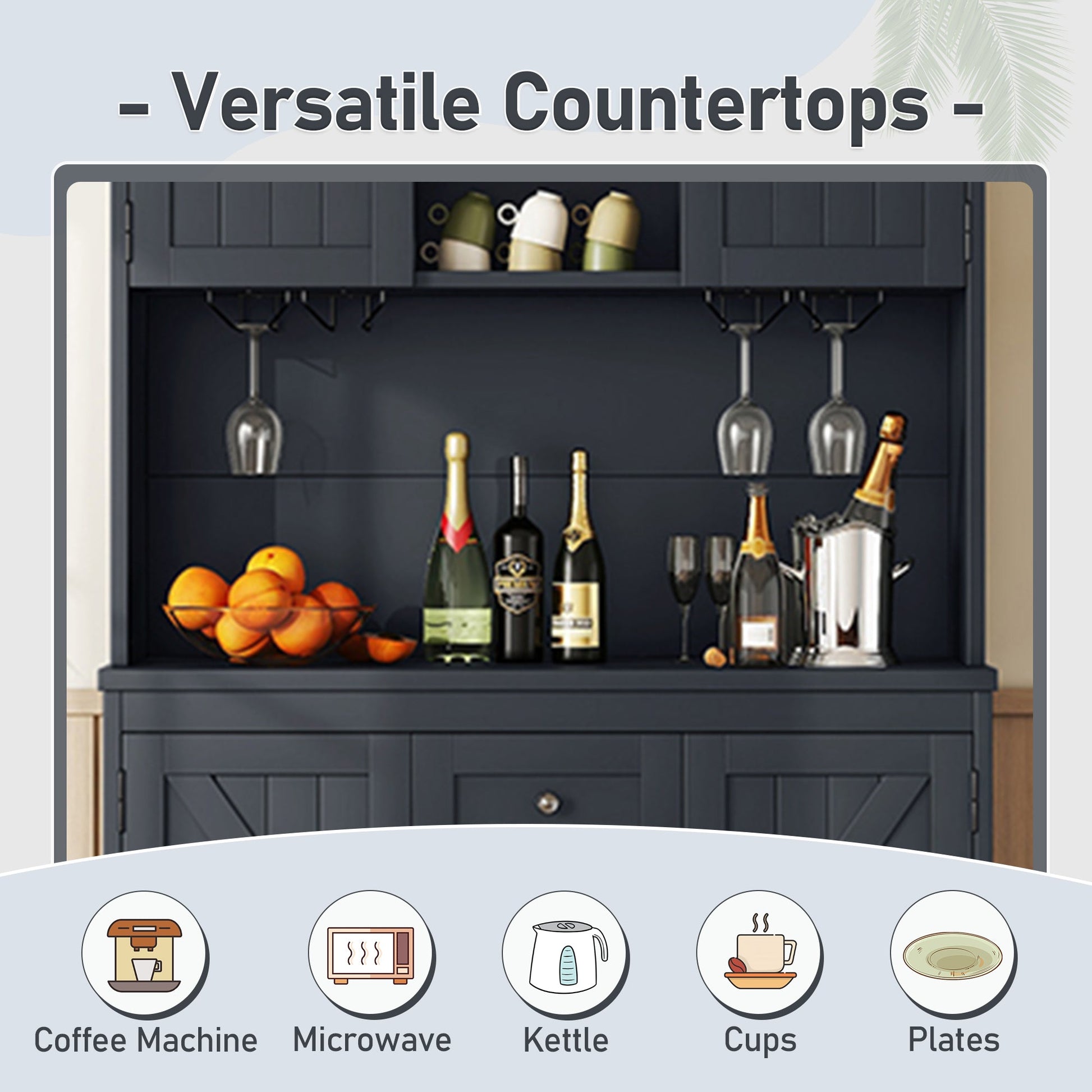 Coffee Bar Cabinet Kitchen Cabinet with Storage, Farmhouse Wine Cabinet with Drawers shelves and cabinets, Buffet Cabinet Wine & Glass Racks for Dining Room, Kitchen, Dark Blue - 1st Choice Furniture Direct