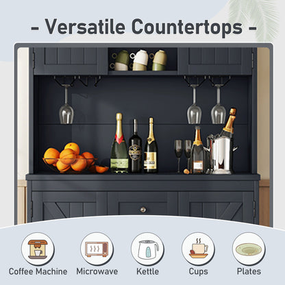 Coffee Bar Cabinet Kitchen Cabinet with Storage, Farmhouse Wine Cabinet with Drawers shelves and cabinets, Buffet Cabinet Wine & Glass Racks for Dining Room, Kitchen, Dark Blue - 1st Choice Furniture Direct