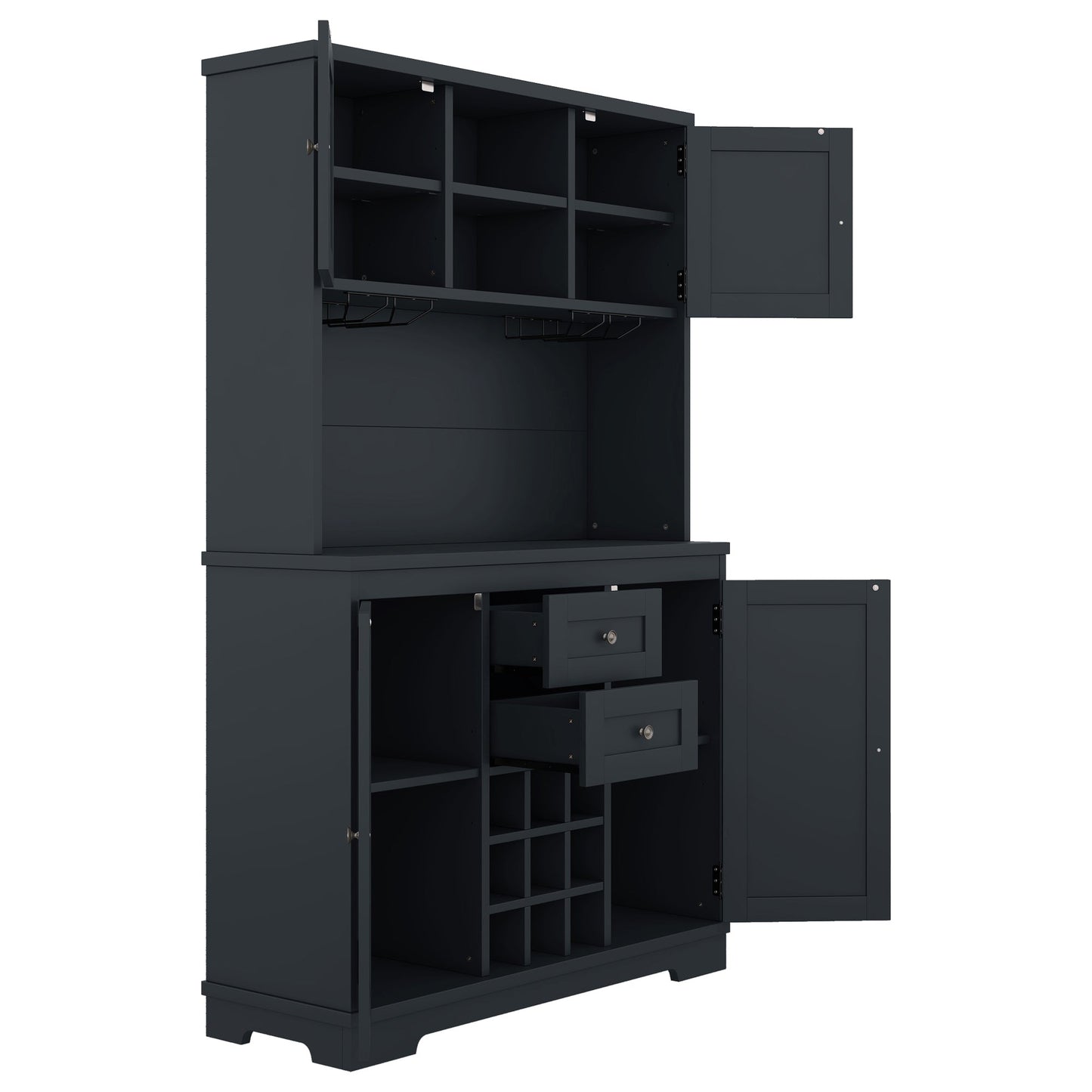 Coffee Bar Cabinet Kitchen Cabinet with Storage, Farmhouse Wine Cabinet with Drawers shelves and cabinets, Buffet Cabinet Wine & Glass Racks for Dining Room, Kitchen, Dark Blue - 1st Choice Furniture Direct