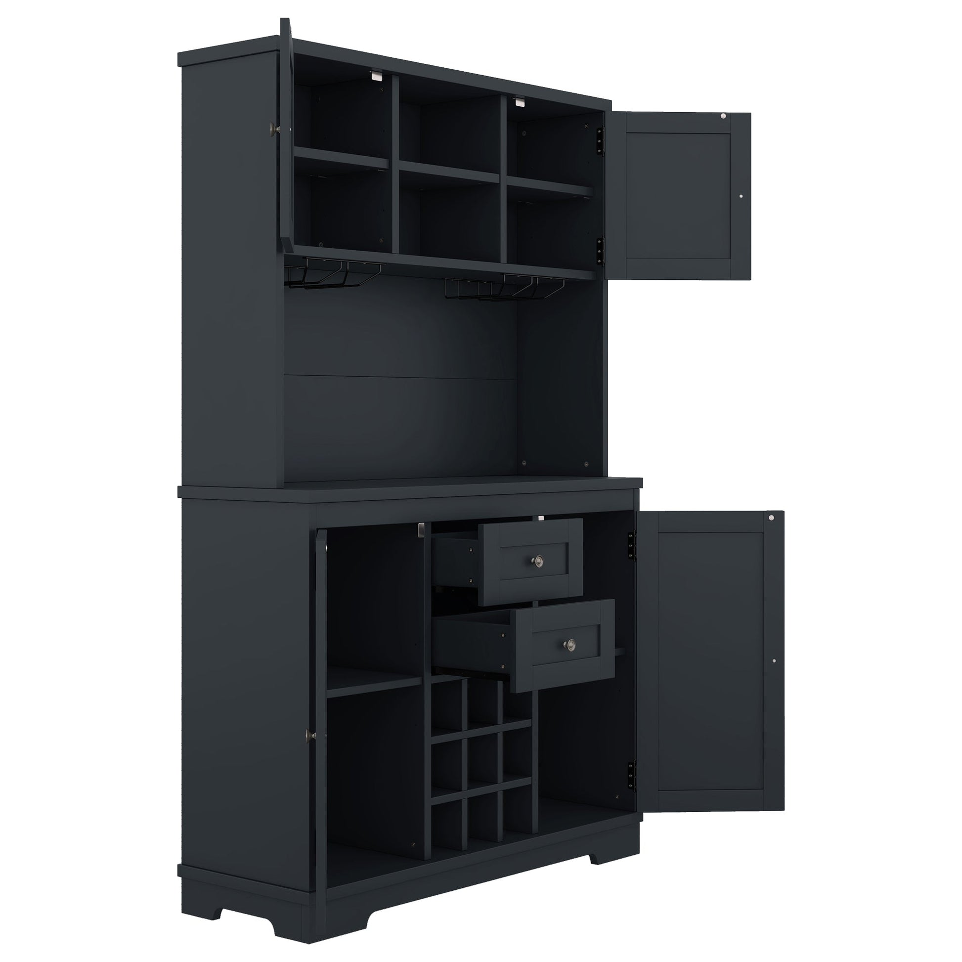 Coffee Bar Cabinet Kitchen Cabinet with Storage, Farmhouse Wine Cabinet with Drawers shelves and cabinets, Buffet Cabinet Wine & Glass Racks for Dining Room, Kitchen, Dark Blue - 1st Choice Furniture Direct