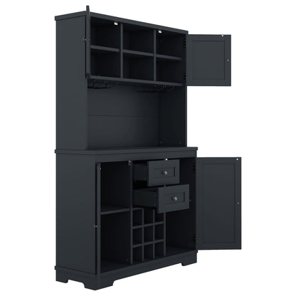 Coffee Bar Cabinet Kitchen Cabinet with Storage, Farmhouse Wine Cabinet with Drawers shelves and cabinets, Buffet Cabinet Wine & Glass Racks for Dining Room, Kitchen, Dark Blue - 1st Choice Furniture Direct