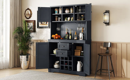 Coffee Bar Cabinet Kitchen Cabinet with Storage, Farmhouse Wine Cabinet with Drawers shelves and cabinets, Buffet Cabinet Wine & Glass Racks for Dining Room, Kitchen, Dark Blue - 1st Choice Furniture Direct