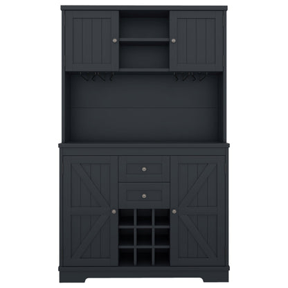 Coffee Bar Cabinet Kitchen Cabinet with Storage, Farmhouse Wine Cabinet with Drawers shelves and cabinets, Buffet Cabinet Wine & Glass Racks for Dining Room, Kitchen, Dark Blue - 1st Choice Furniture Direct