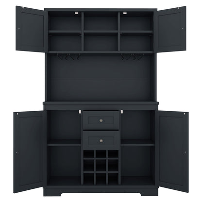 Coffee Bar Cabinet Kitchen Cabinet with Storage, Farmhouse Wine Cabinet with Drawers shelves and cabinets, Buffet Cabinet Wine & Glass Racks for Dining Room, Kitchen, Dark Blue - 1st Choice Furniture Direct
