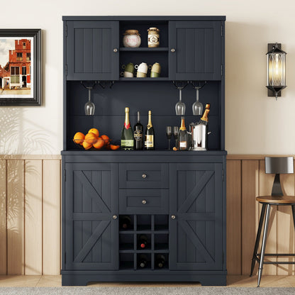 Coffee Bar Cabinet Kitchen Cabinet with Storage, Farmhouse Wine Cabinet with Drawers shelves and cabinets, Buffet Cabinet Wine & Glass Racks for Dining Room, Kitchen, Dark Blue - 1st Choice Furniture Direct