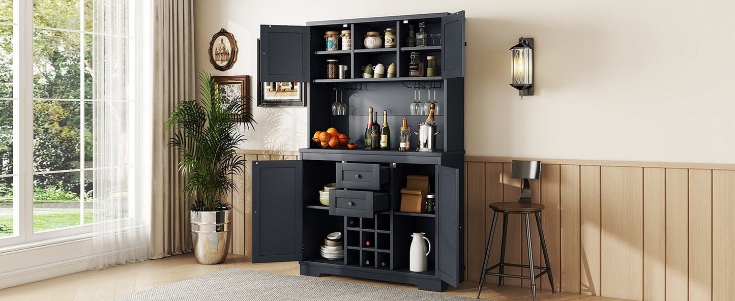Coffee Bar Cabinet Kitchen Cabinet with Storage, Farmhouse Wine Cabinet with Drawers shelves and cabinets, Buffet Cabinet Wine & Glass Racks for Dining Room, Kitchen, Dark Blue - 1st Choice Furniture Direct
