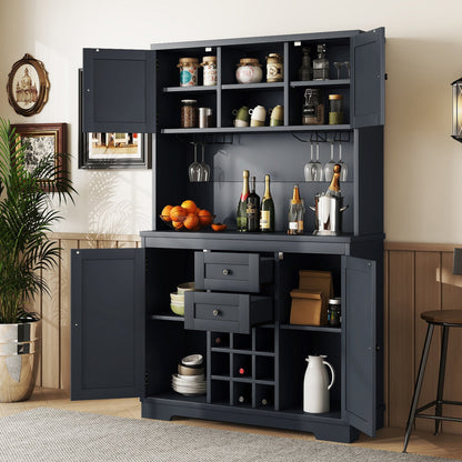 Coffee Bar Cabinet Kitchen Cabinet with Storage, Farmhouse Wine Cabinet with Drawers shelves and cabinets, Buffet Cabinet Wine & Glass Racks for Dining Room, Kitchen, Dark Blue - 1st Choice Furniture Direct