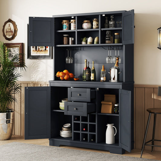 Coffee Bar Cabinet Kitchen Cabinet with Storage, Farmhouse Wine Cabinet with Drawers shelves and cabinets, Buffet Cabinet Wine & Glass Racks for Dining Room, Kitchen, Dark Blue - 1st Choice Furniture Direct