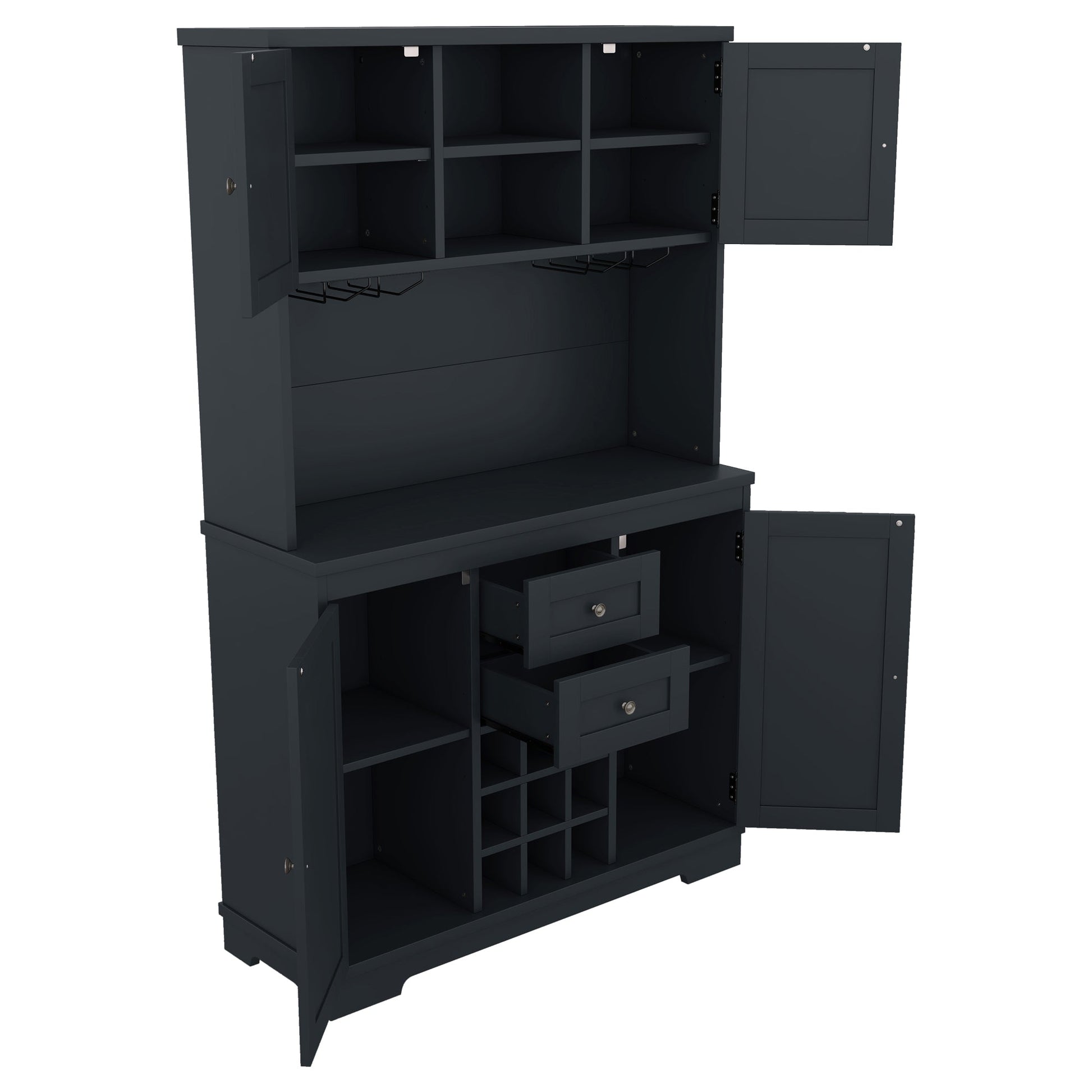 Coffee Bar Cabinet Kitchen Cabinet with Storage, Farmhouse Wine Cabinet with Drawers shelves and cabinets, Buffet Cabinet Wine & Glass Racks for Dining Room, Kitchen, Dark Blue - 1st Choice Furniture Direct