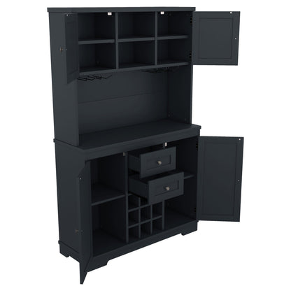 Coffee Bar Cabinet Kitchen Cabinet with Storage, Farmhouse Wine Cabinet with Drawers shelves and cabinets, Buffet Cabinet Wine & Glass Racks for Dining Room, Kitchen, Dark Blue - 1st Choice Furniture Direct