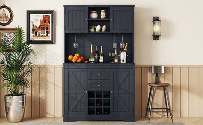 Coffee Bar Cabinet Kitchen Cabinet with Storage, Farmhouse Wine Cabinet with Drawers shelves and cabinets, Buffet Cabinet Wine & Glass Racks for Dining Room, Kitchen, Dark Blue - 1st Choice Furniture Direct