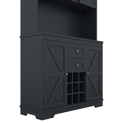 Coffee Bar Cabinet Kitchen Cabinet with Storage, Farmhouse Wine Cabinet with Drawers shelves and cabinets, Buffet Cabinet Wine & Glass Racks for Dining Room, Kitchen, Dark Blue - 1st Choice Furniture Direct