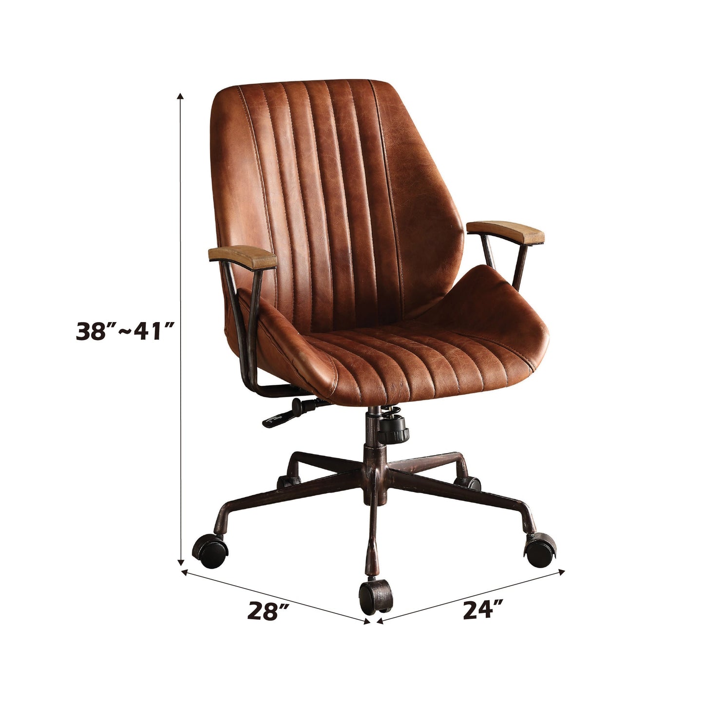 Coffee Executive Office Chair – Top Grain Leather Swivel Desk Chair with Wood Armrests - 1st Choice Furniture Direct