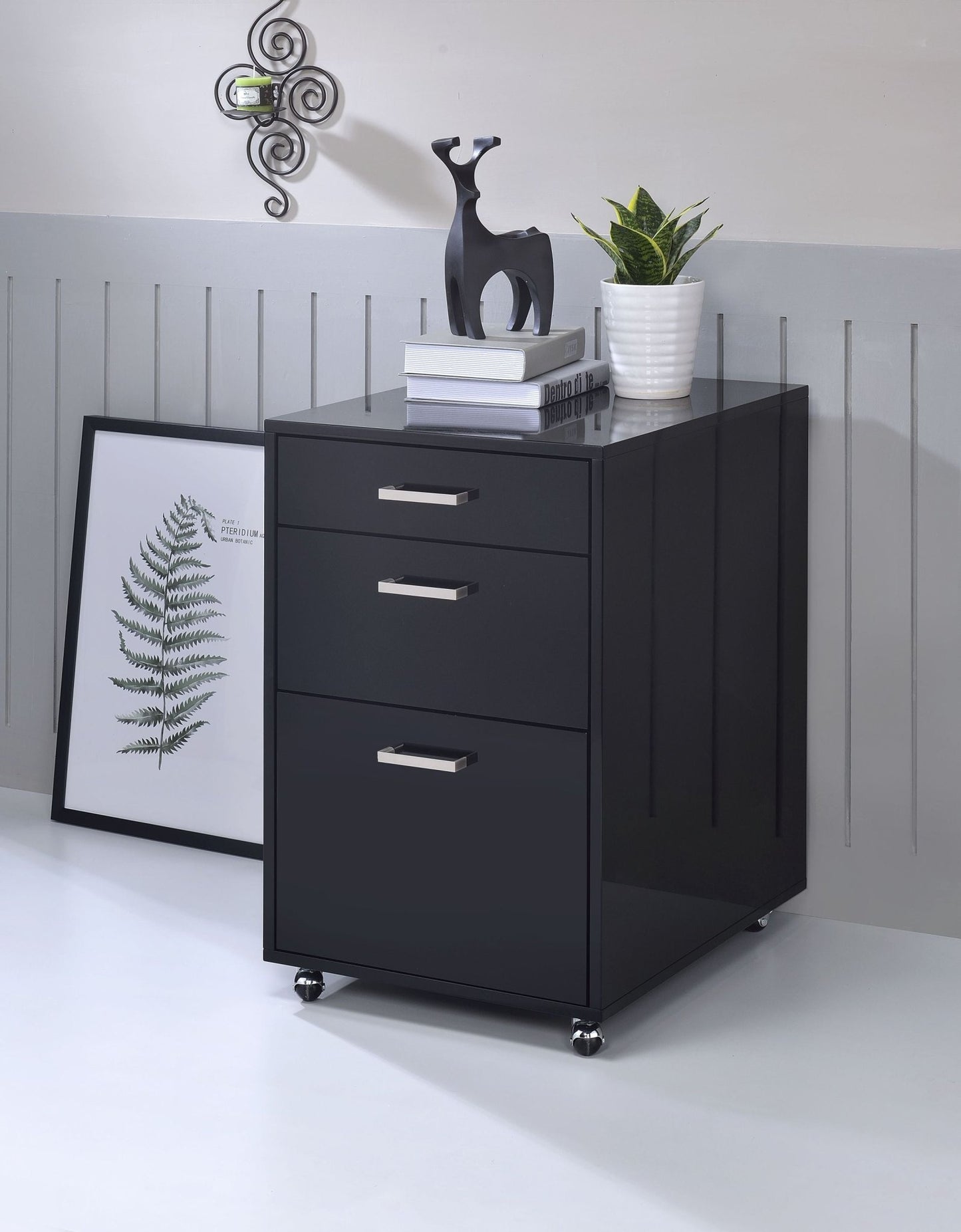 Coleen Black High Gloss & Chrome Finish Cabinet - 1st Choice Furniture Direct