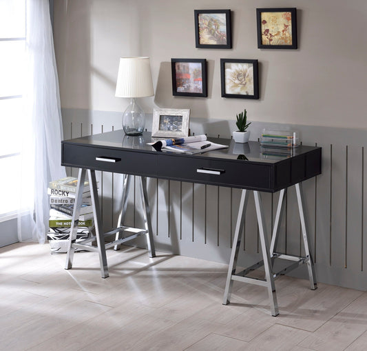 Coleen Black High Gloss & Chrome Finish Writing Desk - 1st Choice Furniture Direct