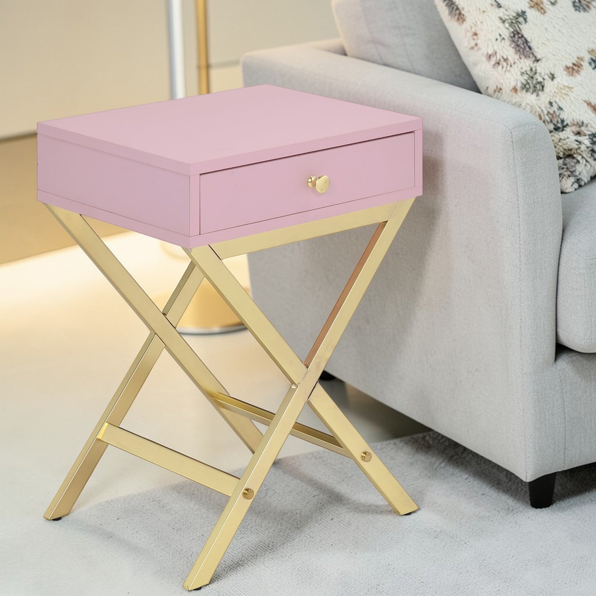 Coleen Pink & Gold Finish Accent Table - 1st Choice Furniture Direct