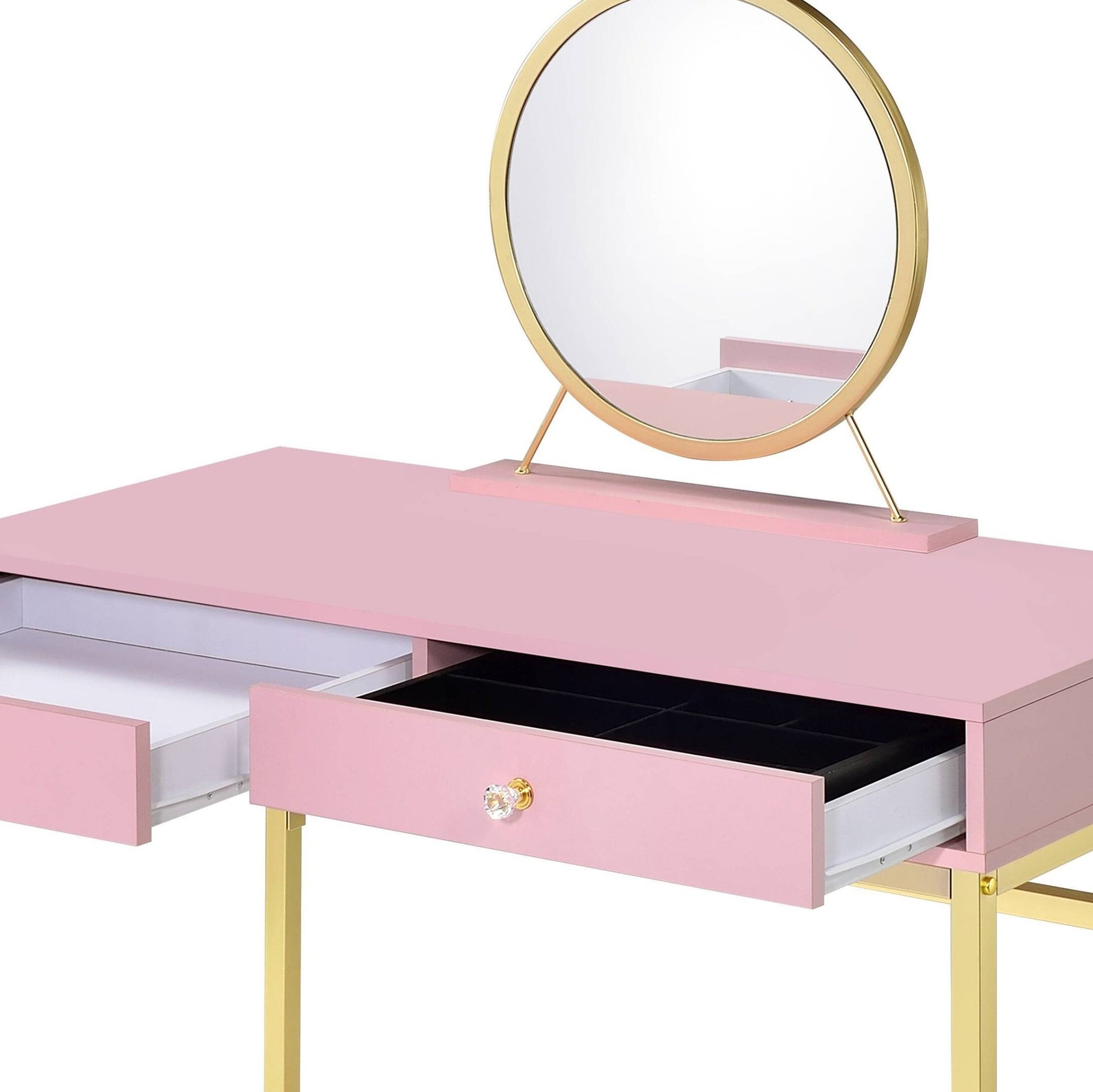 Coleen Pink & Gold Finish Vanity Desk W/Mirror & Jewelry Tray - 1st Choice Furniture Direct