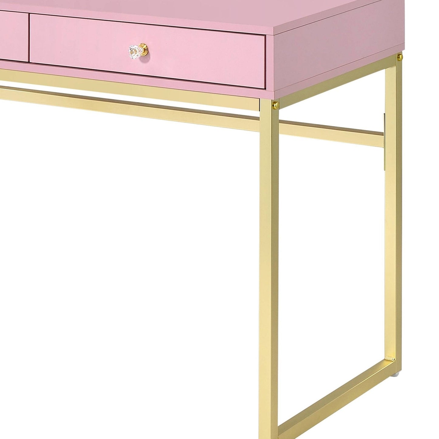Coleen Pink & Gold Finish Vanity Desk W/Mirror & Jewelry Tray - 1st Choice Furniture Direct
