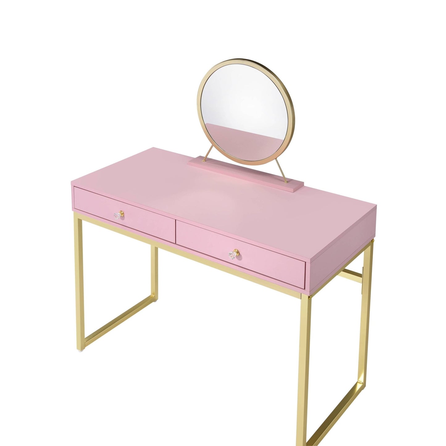 Coleen Pink & Gold Finish Vanity Desk W/Mirror & Jewelry Tray - 1st Choice Furniture Direct