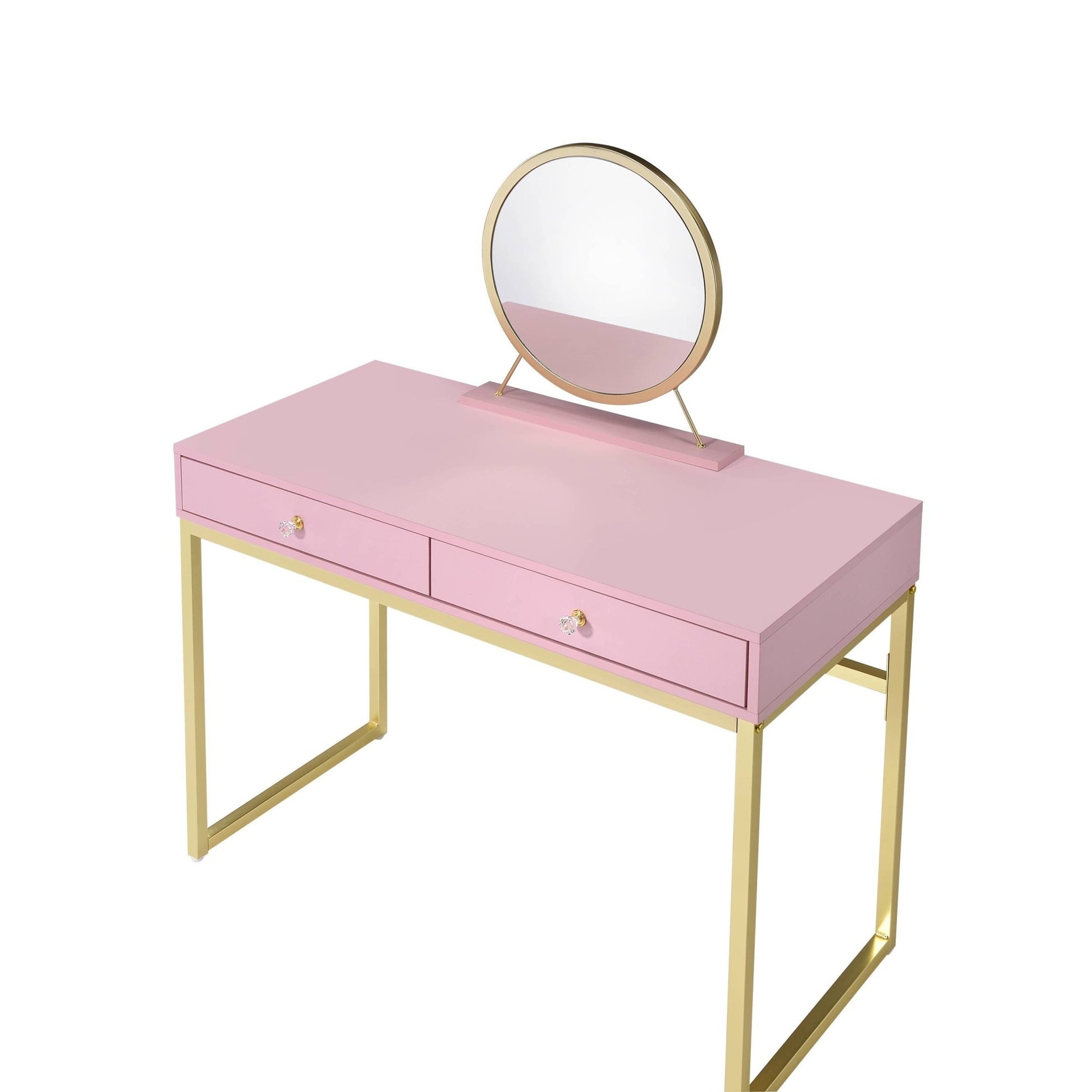 Coleen Pink & Gold Finish Vanity Desk W/Mirror & Jewelry Tray - 1st Choice Furniture Direct