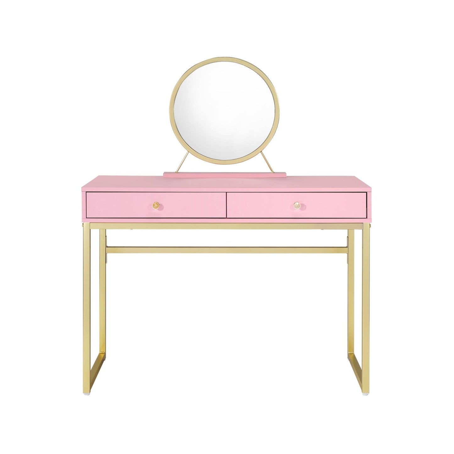 Coleen Pink & Gold Finish Vanity Desk W/Mirror & Jewelry Tray - 1st Choice Furniture Direct