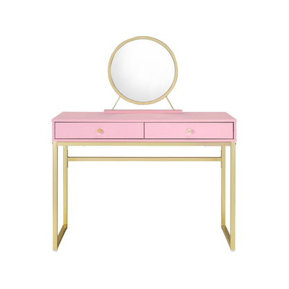 Coleen Pink & Gold Finish Vanity Desk W/Mirror & Jewelry Tray - 1st Choice Furniture Direct