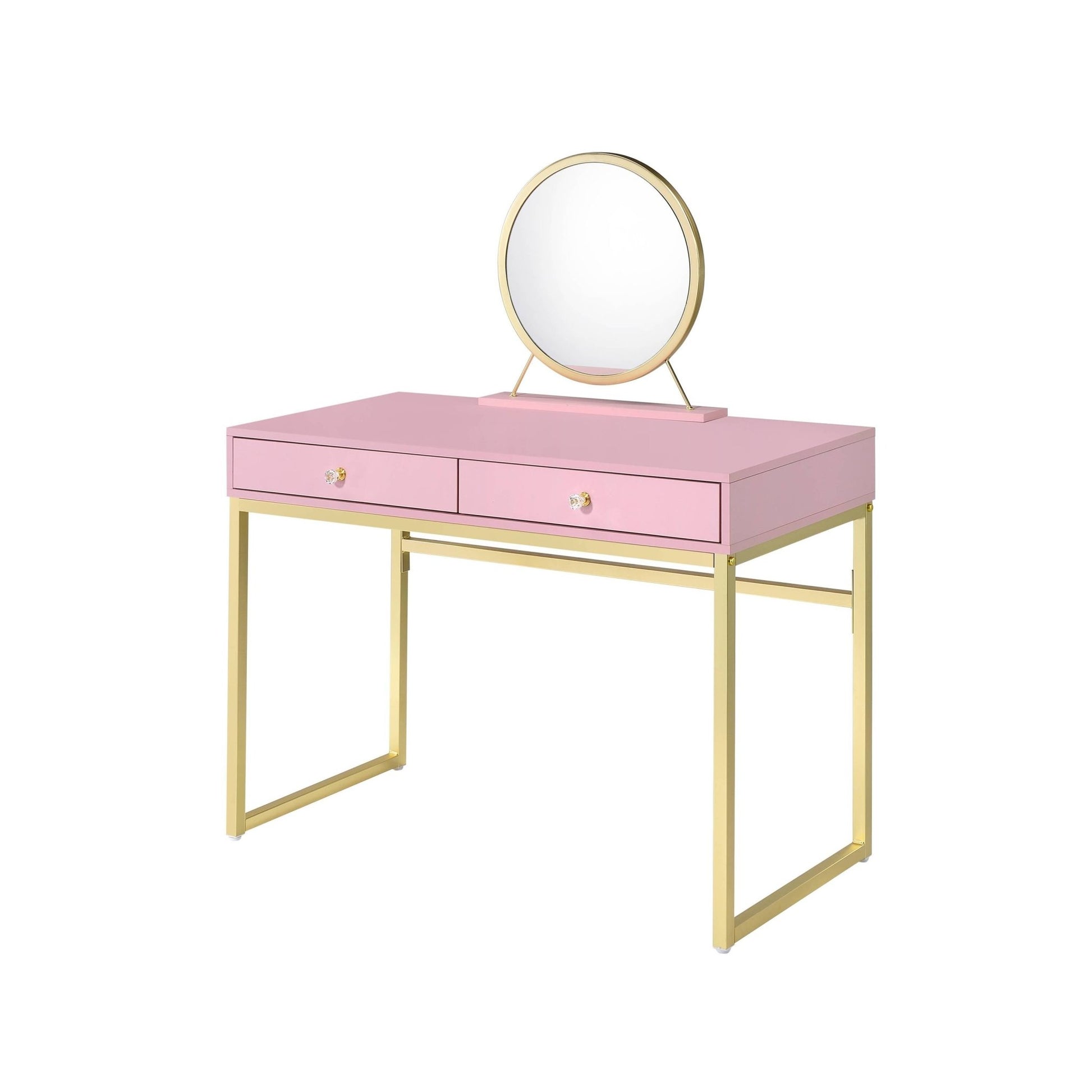 Coleen Pink & Gold Finish Vanity Desk W/Mirror & Jewelry Tray - 1st Choice Furniture Direct
