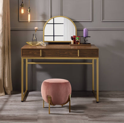 Coleen Walnut & Gold Finish Vanity Desk W/Mirror & Jewelry Tray - 1st Choice Furniture Direct