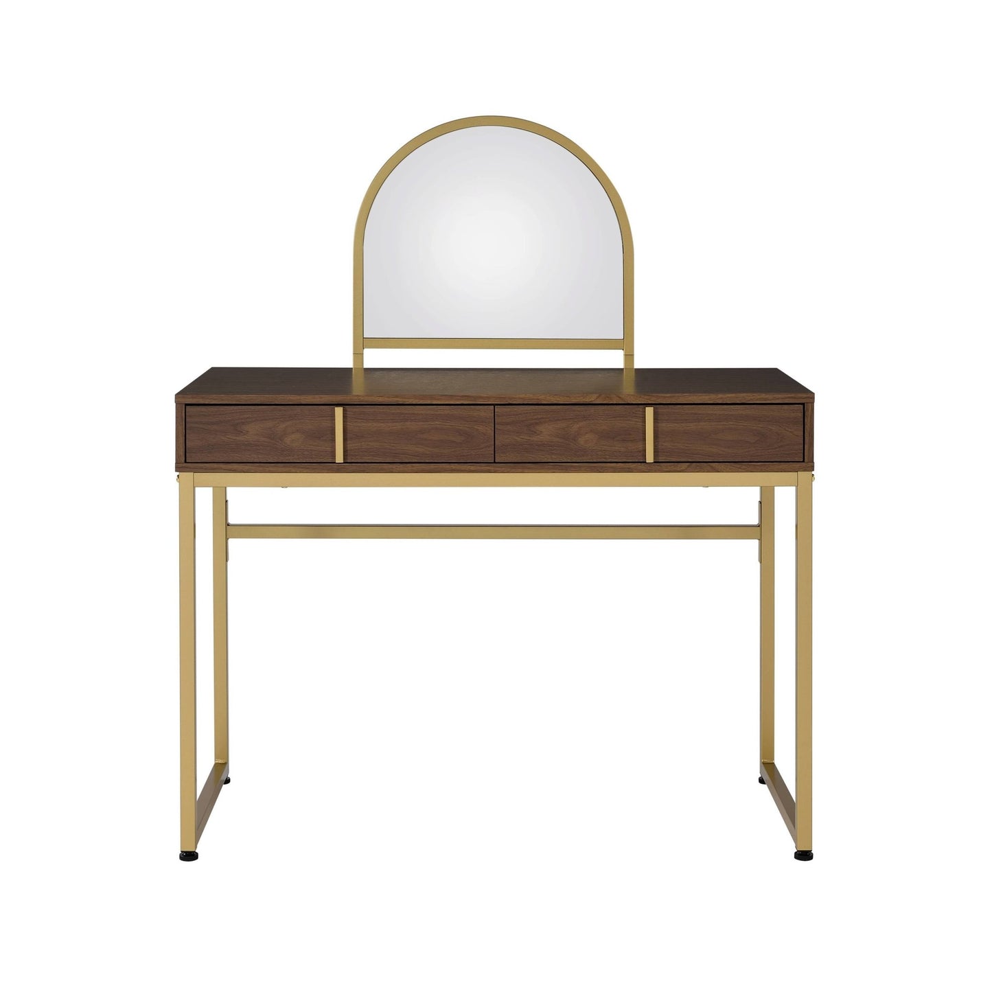 Coleen Walnut & Gold Finish Vanity Desk W/Mirror & Jewelry Tray - 1st Choice Furniture Direct