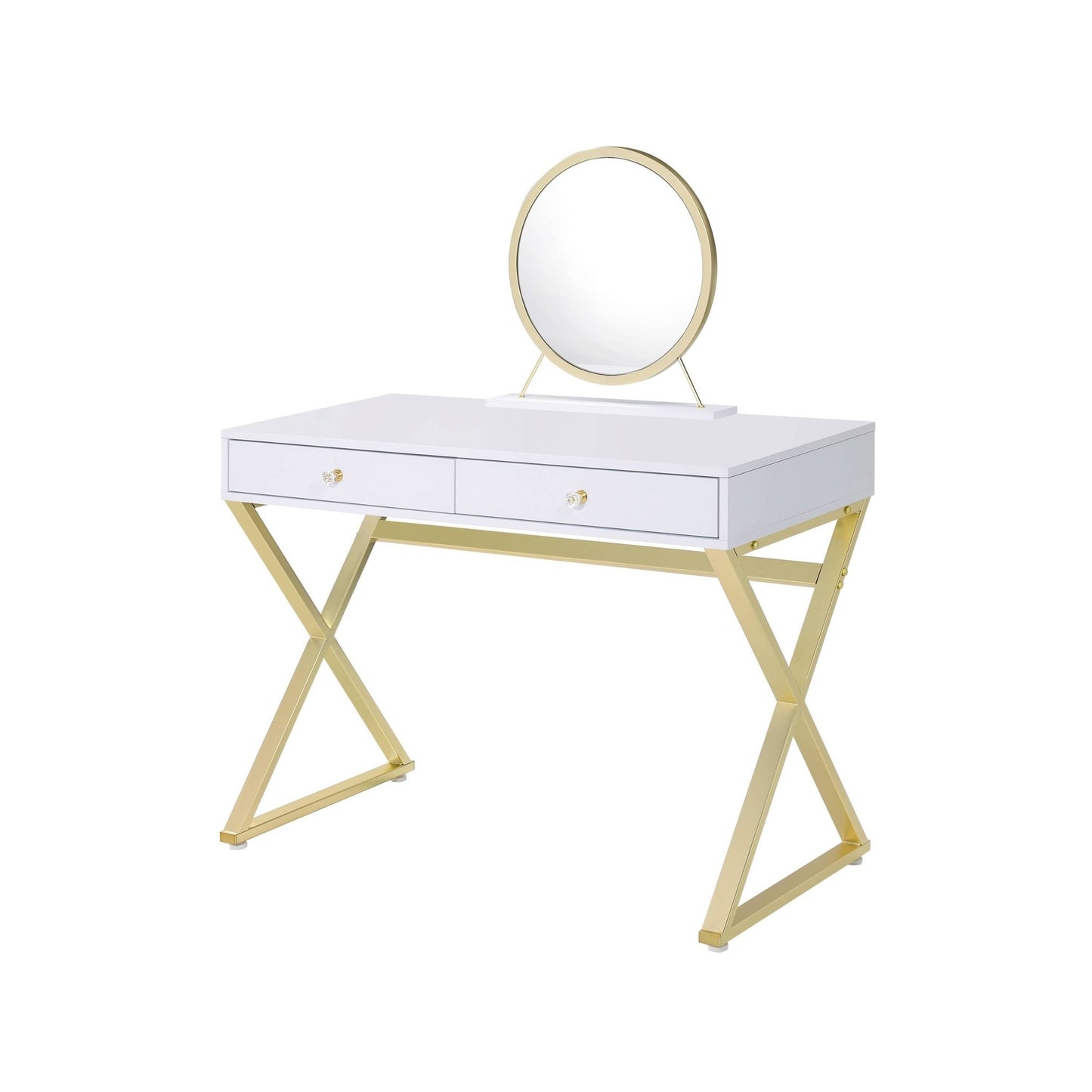 Coleen White & Gold Finish Vanity Desk W/Mirror & Jewelry Tray - 1st Choice Furniture Direct