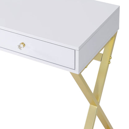 Coleen White & Gold Finish Vanity Desk W/Mirror & Jewelry Tray - 1st Choice Furniture Direct