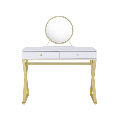 Coleen White & Gold Finish Vanity Desk W/Mirror & Jewelry Tray - 1st Choice Furniture Direct