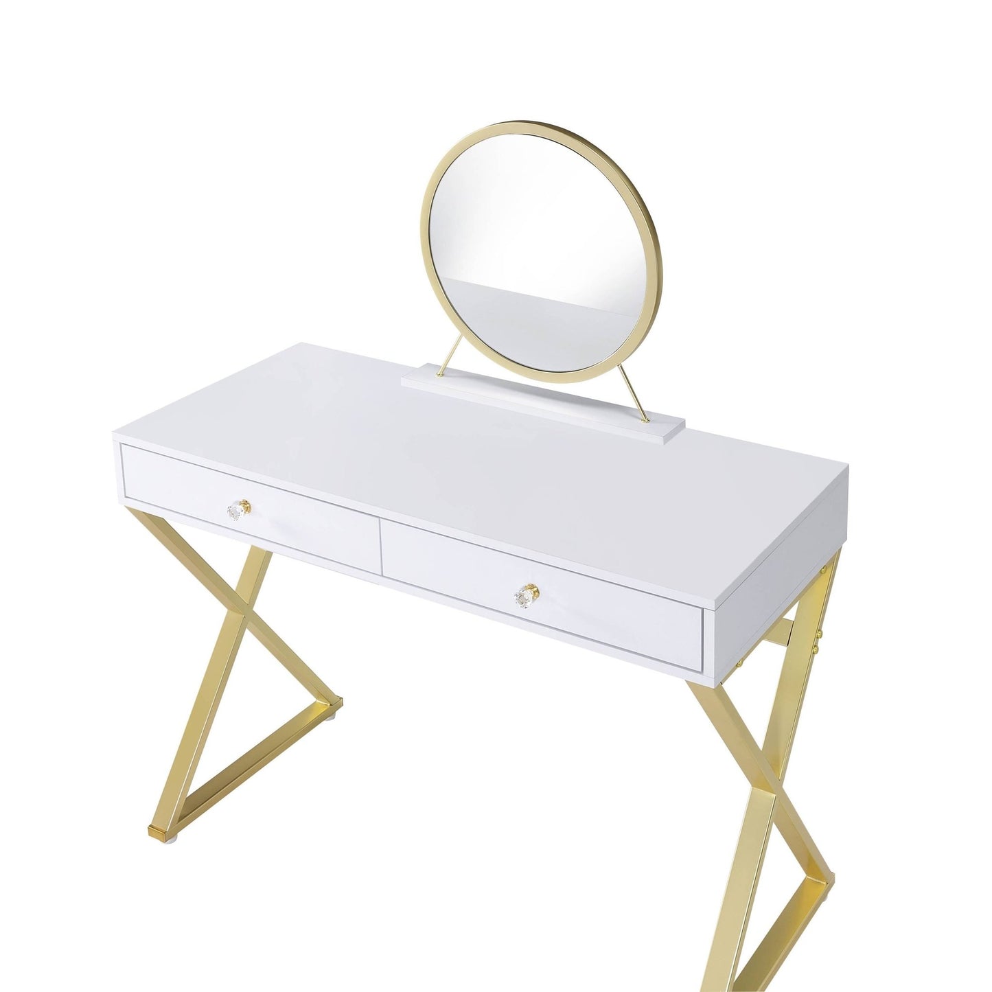 Coleen White & Gold Finish Vanity Desk W/Mirror & Jewelry Tray - 1st Choice Furniture Direct