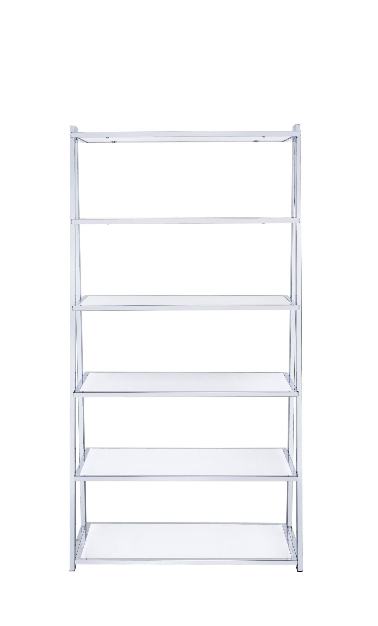 Coleen White High Gloss & Chrome Finish Bookshelf - 1st Choice Furniture Direct