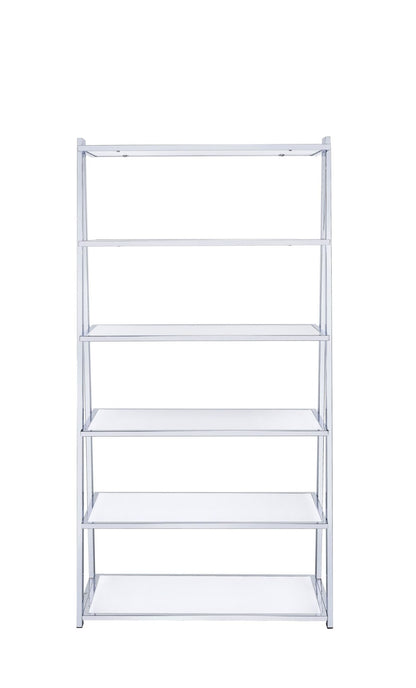 Coleen White High Gloss & Chrome Finish Bookshelf - 1st Choice Furniture Direct