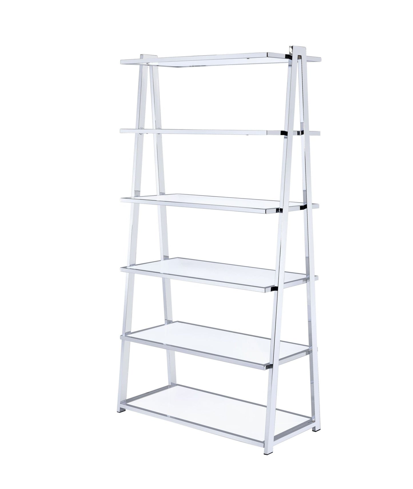 Coleen White High Gloss & Chrome Finish Bookshelf - 1st Choice Furniture Direct