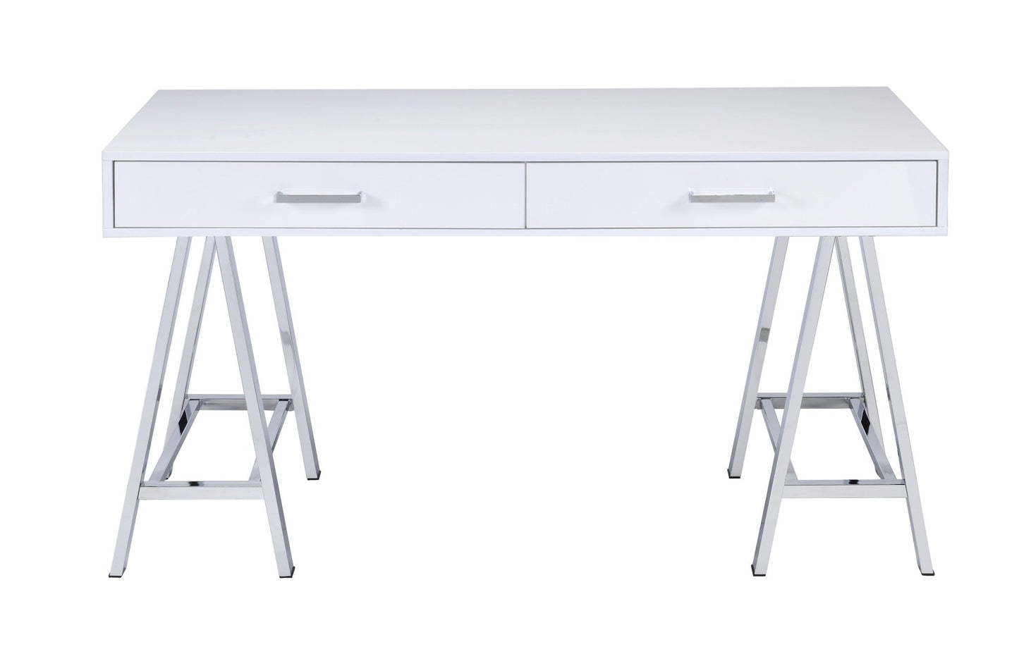 Coleen White High Gloss & Chrome Finish Writing Desk W/USB - 1st Choice Furniture Direct