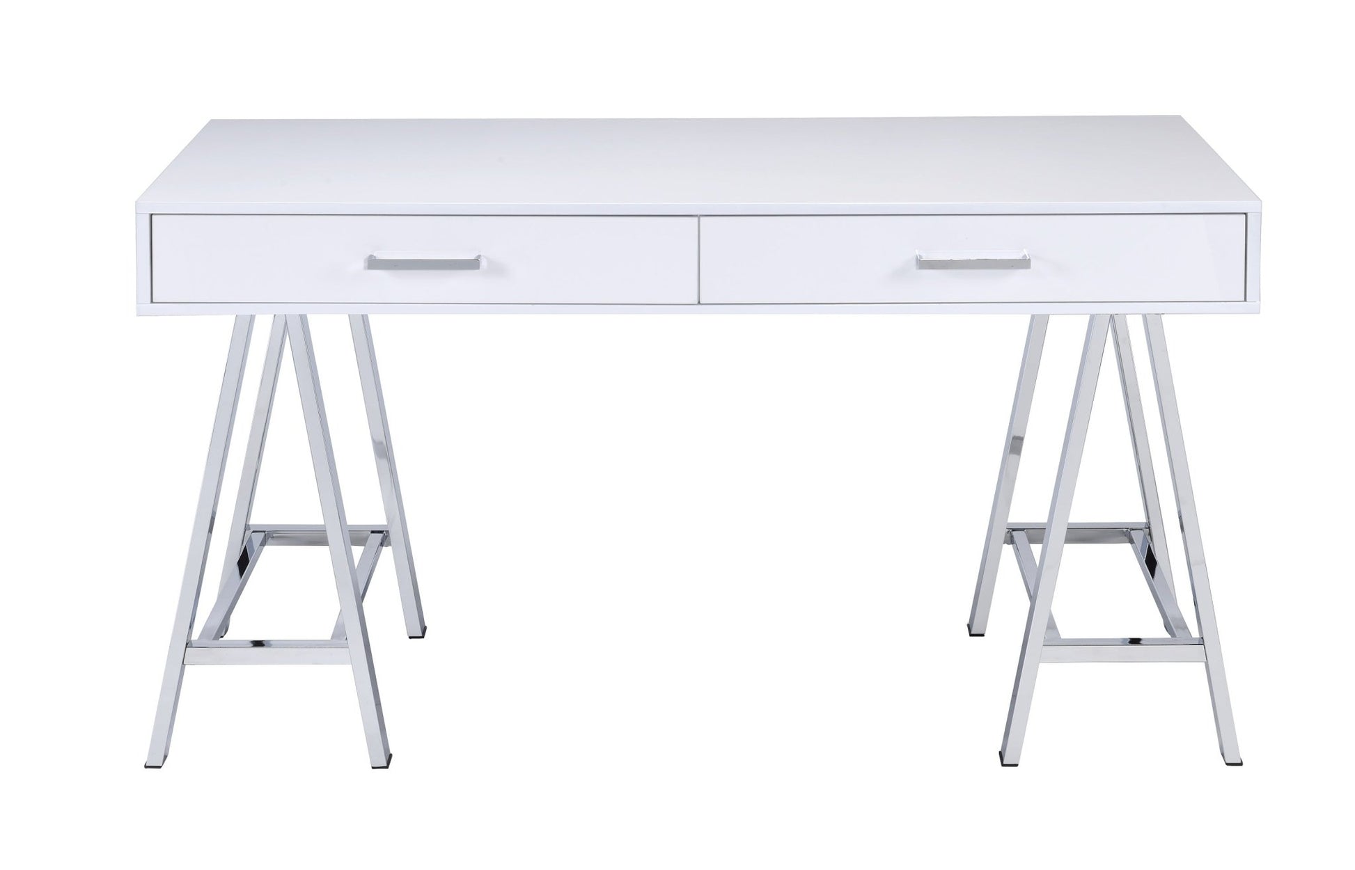 Coleen White High Gloss & Chrome Finish Writing Desk W/USB - 1st Choice Furniture Direct