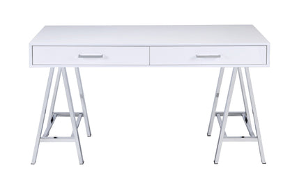 Coleen White High Gloss & Chrome Finish Writing Desk W/USB - 1st Choice Furniture Direct