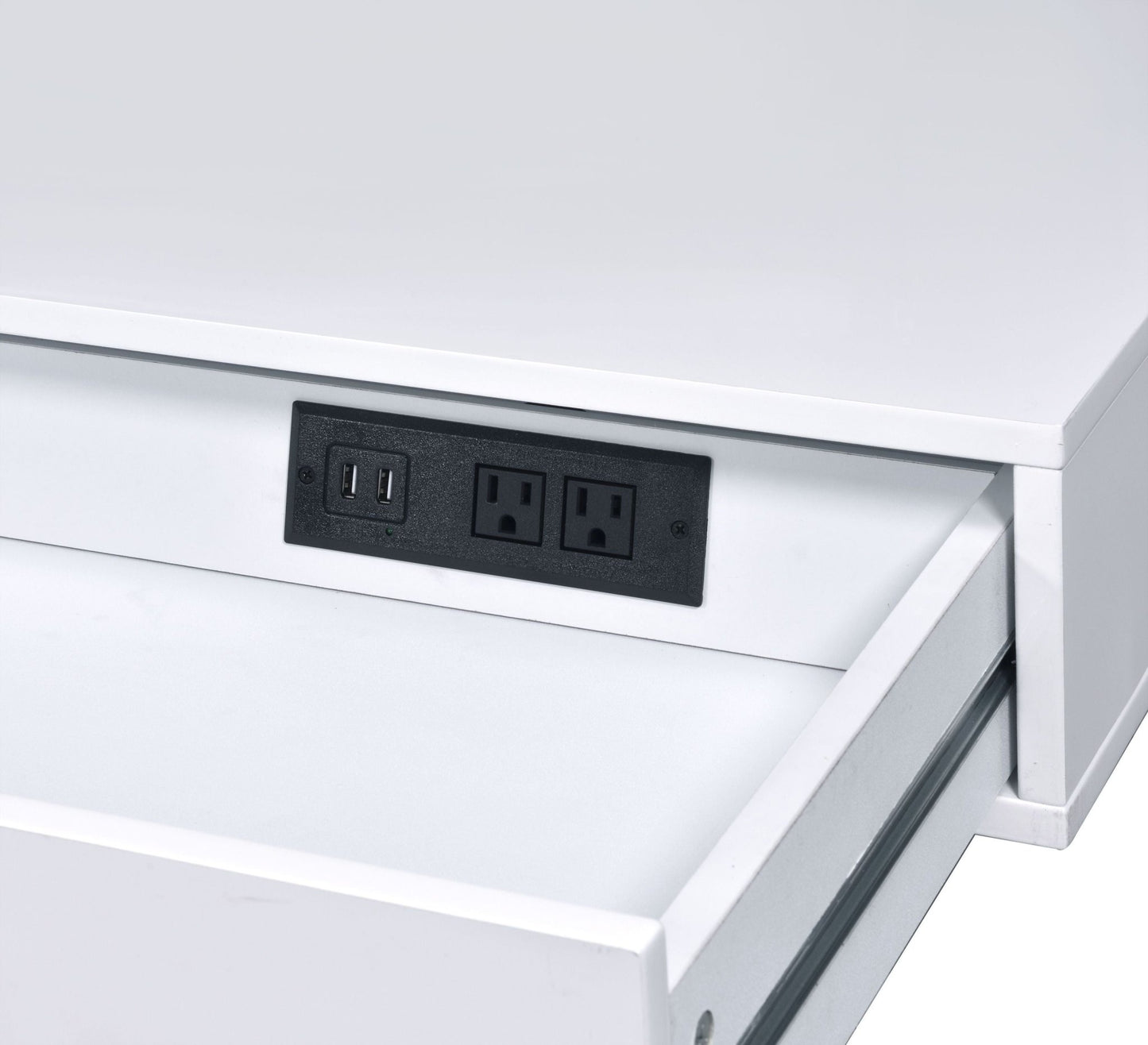 Coleen White High Gloss & Chrome Finish Writing Desk W/USB - 1st Choice Furniture Direct