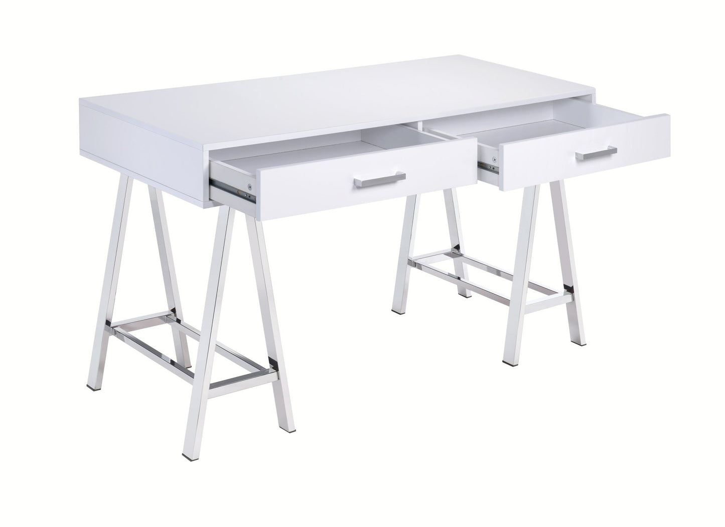 Coleen White High Gloss & Chrome Finish Writing Desk W/USB - 1st Choice Furniture Direct