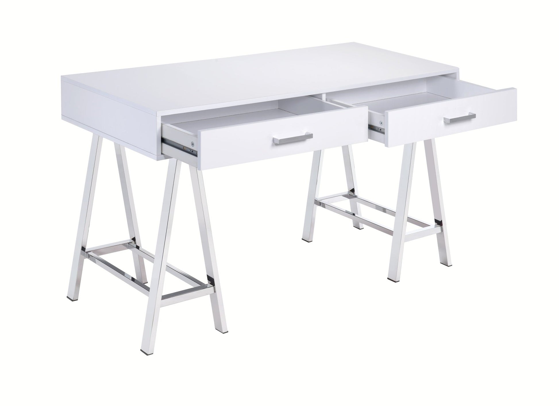 Coleen White High Gloss & Chrome Finish Writing Desk W/USB - 1st Choice Furniture Direct