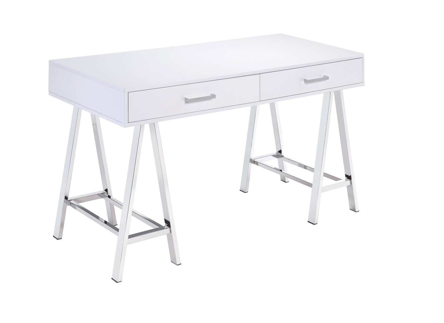 Coleen White High Gloss & Chrome Finish Writing Desk W/USB - 1st Choice Furniture Direct