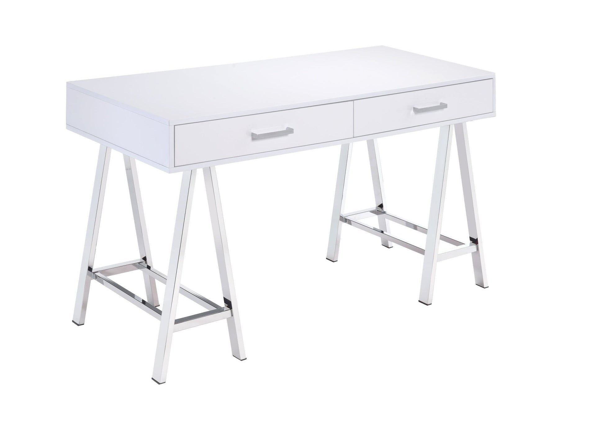 Coleen White High Gloss & Chrome Finish Writing Desk W/USB - 1st Choice Furniture Direct