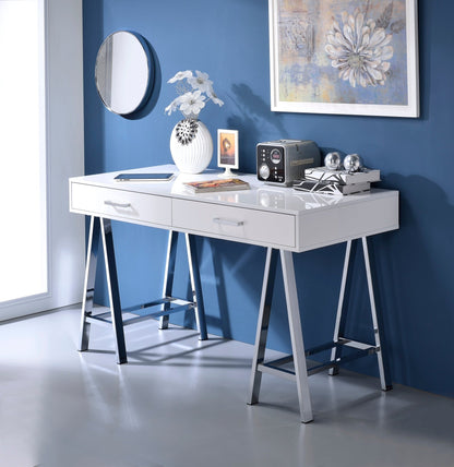 Coleen White High Gloss & Chrome Finish Writing Desk W/USB - 1st Choice Furniture Direct