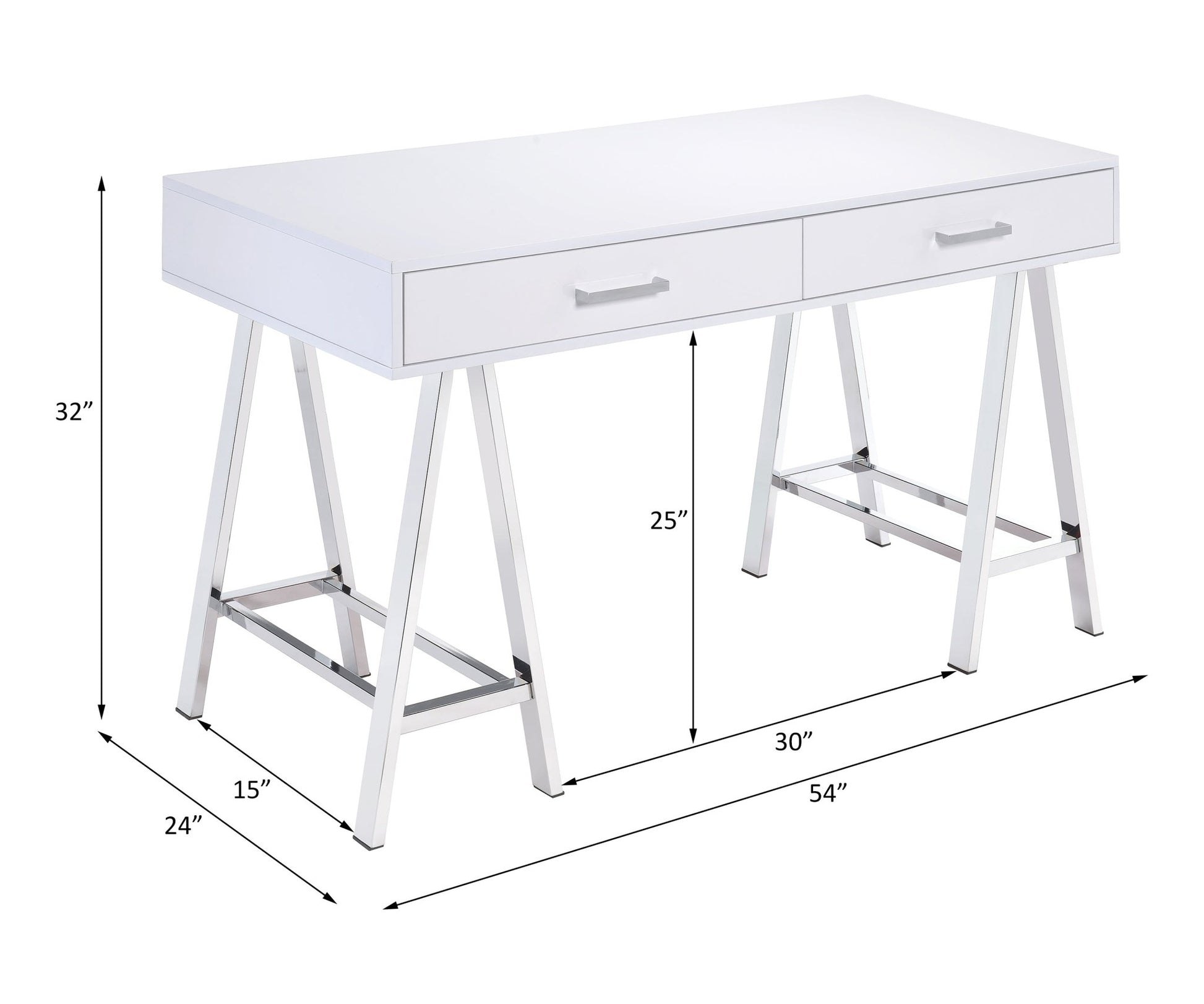 Coleen White High Gloss & Chrome Finish Writing Desk W/USB - 1st Choice Furniture Direct