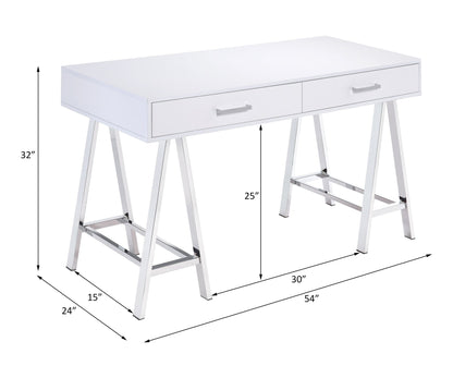 Coleen White High Gloss & Chrome Finish Writing Desk W/USB - 1st Choice Furniture Direct